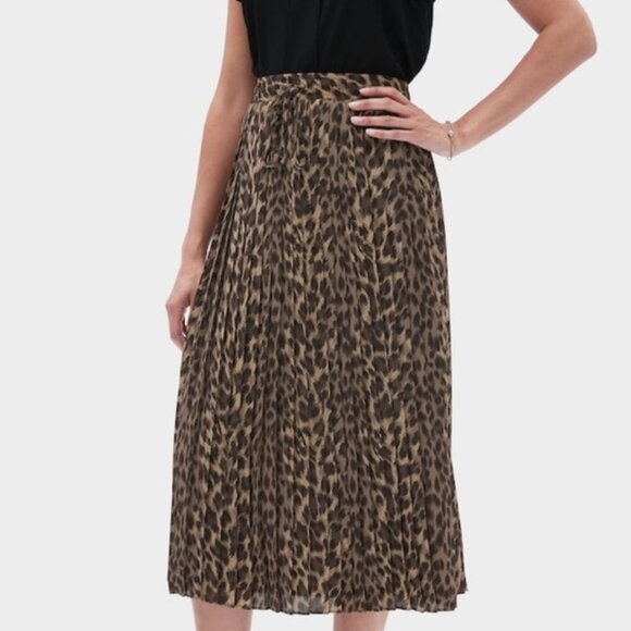 BANANA REPUBLIC Women's Animal Print Pleated Drawstring Maxi Skirt S - Picture 1 of 7
